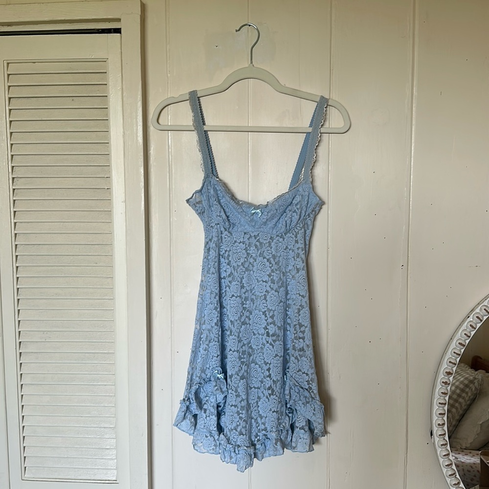 Beginning Boutique Light Blue Lace Chemise Slip
